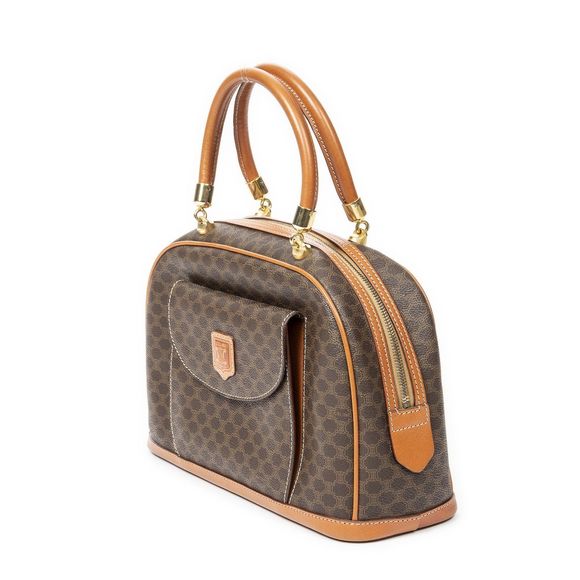 Celine Front Pocket Braided Tote Brown Macadam PVC Canvas A - Picture 2 of 10